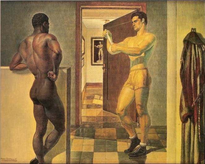 La artesa del deporte: dos atletas en un vestuario